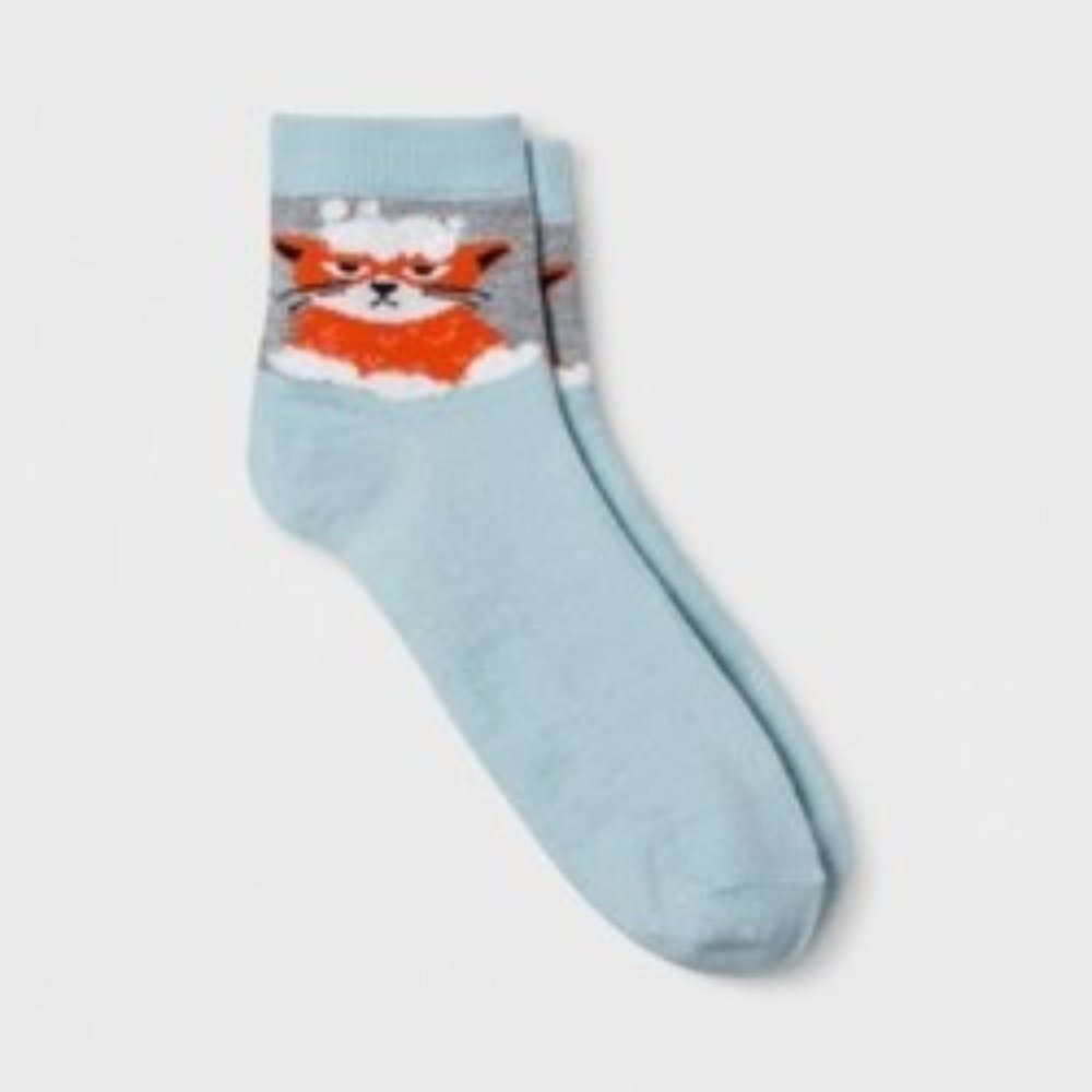 3 Pack Light Blue Women's Cat Ankle Socks